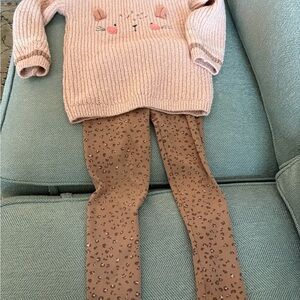 Next Tan Leopard Print Leggings and Cat Sweater